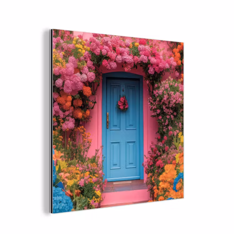 Aluminium schilderij - Bloemen - Deur - Roze — 1