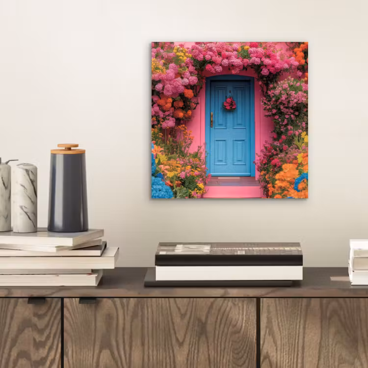 Aluminium schilderij - Bloemen - Deur - Roze — 2