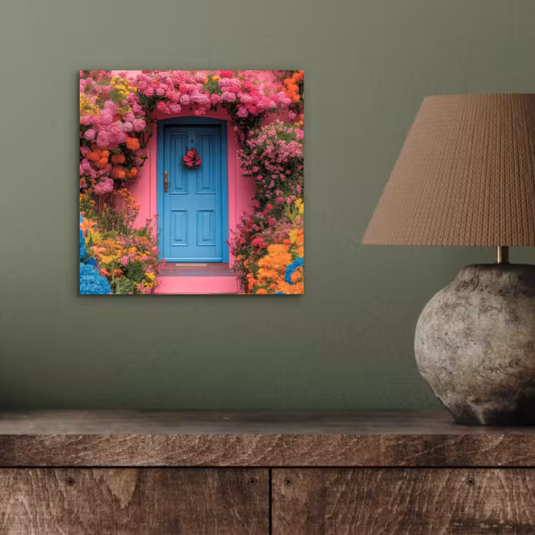 Aluminium schilderij - Bloemen - Deur - Roze — 3