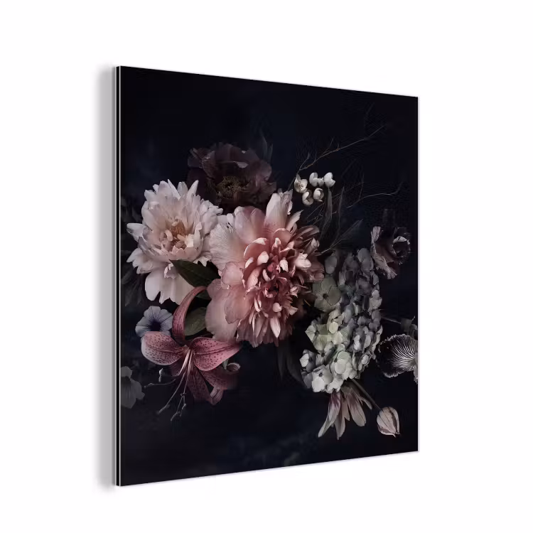 Aluminium schilderij - Bloemen - Vintage - Pastel - Roze - Wit — 1