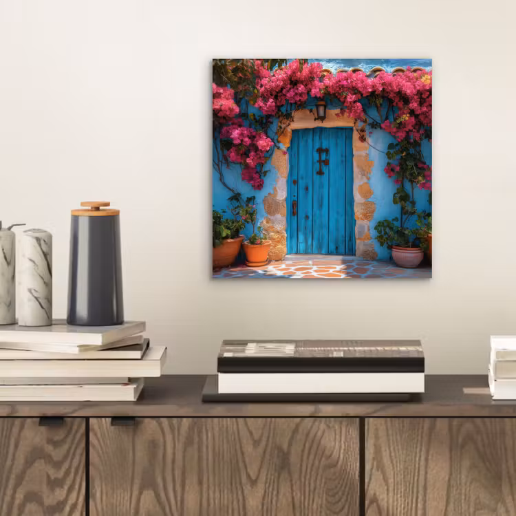 Aluminium schilderij - Deur - Hout - Bloemen - Blauw — 2
