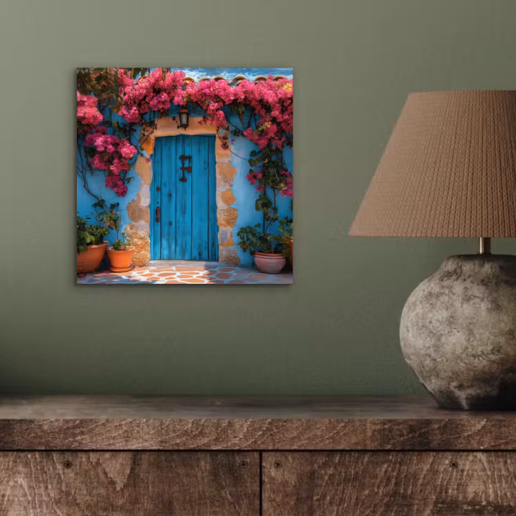 Aluminium schilderij - Deur - Hout - Bloemen - Blauw — 3