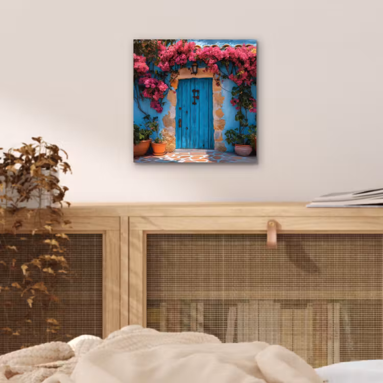 Aluminium schilderij - Deur - Hout - Bloemen - Blauw — 4