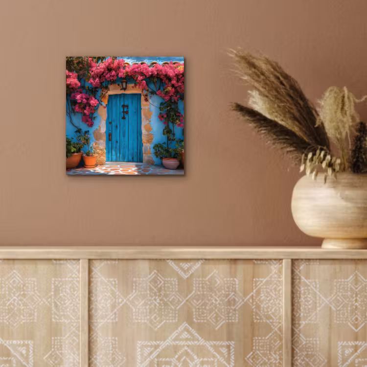 Aluminium schilderij - Deur - Hout - Bloemen - Blauw — 5