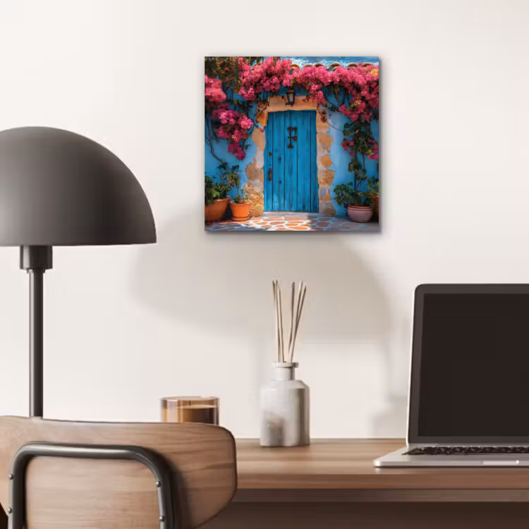 Aluminium schilderij - Deur - Hout - Bloemen - Blauw — 6