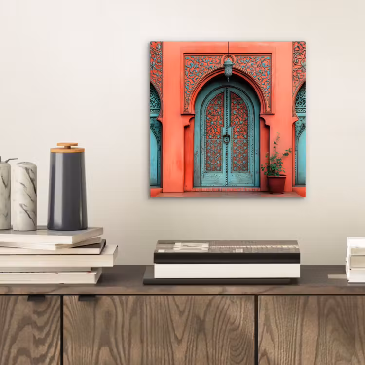 Aluminium schilderij - Lantaarn - Deur - Turquoise — 2
