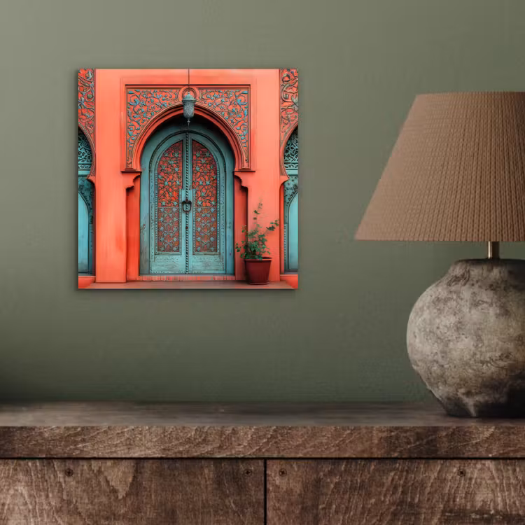 Aluminium schilderij - Lantaarn - Deur - Turquoise — 3