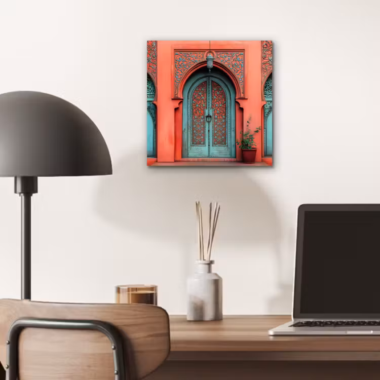 Aluminium schilderij - Lantaarn - Deur - Turquoise — 6
