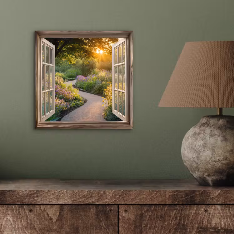 Aluminium schilderij - Doorkijk - Bloemen - Natuur - Zon - Pad — 3