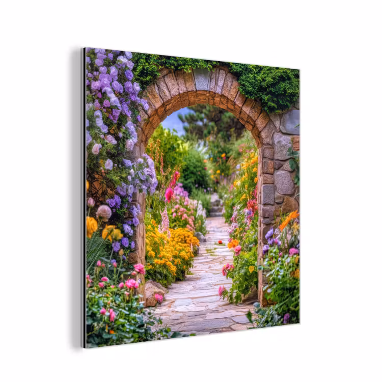 Aluminium schilderij - Doorkijk - Bloemen - Pad - Natuur — 1