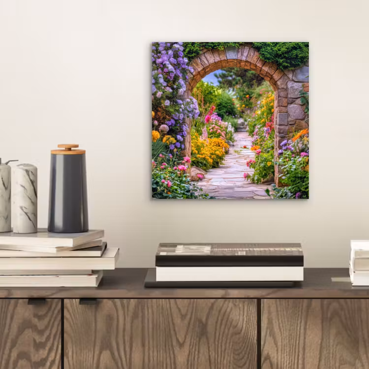 Aluminium schilderij - Doorkijk - Bloemen - Pad - Natuur — 2