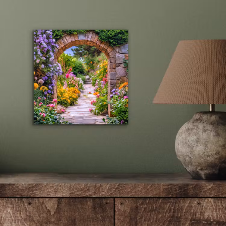 Aluminium schilderij - Doorkijk - Bloemen - Pad - Natuur — 3