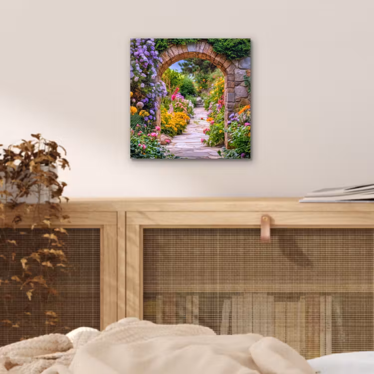 Aluminium schilderij - Doorkijk - Bloemen - Pad - Natuur — 4