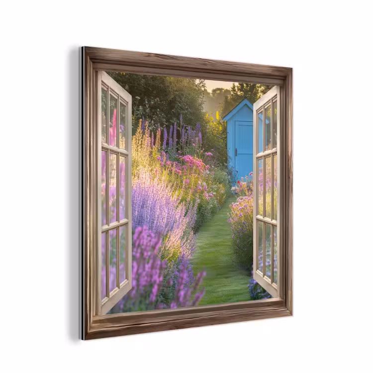 Aluminium schilderij - Doorkijk - Bloemen - Raam - Natuur — 1