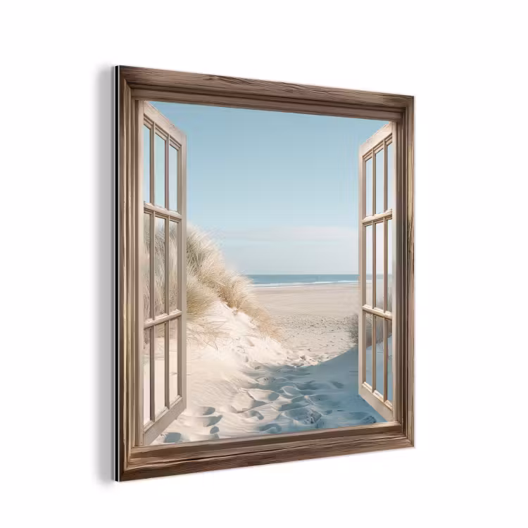 Aluminium schilderij - Doorkijk - Helmgras - Duinen - Zee - Landschap — 1