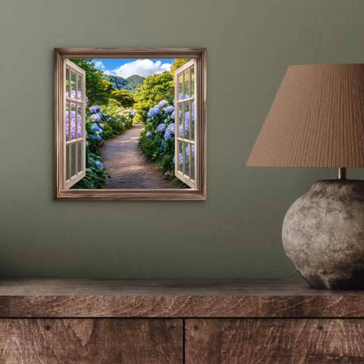 Aluminium schilderij - Doorkijk - Hortensia - Pad - Natuur — 3