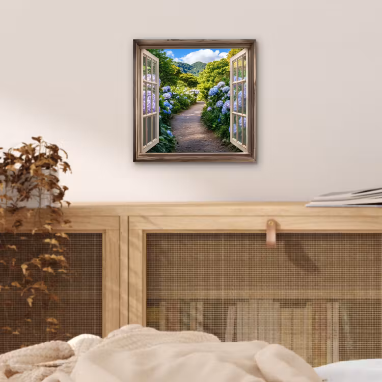 Aluminium schilderij - Doorkijk - Hortensia - Pad - Natuur — 4