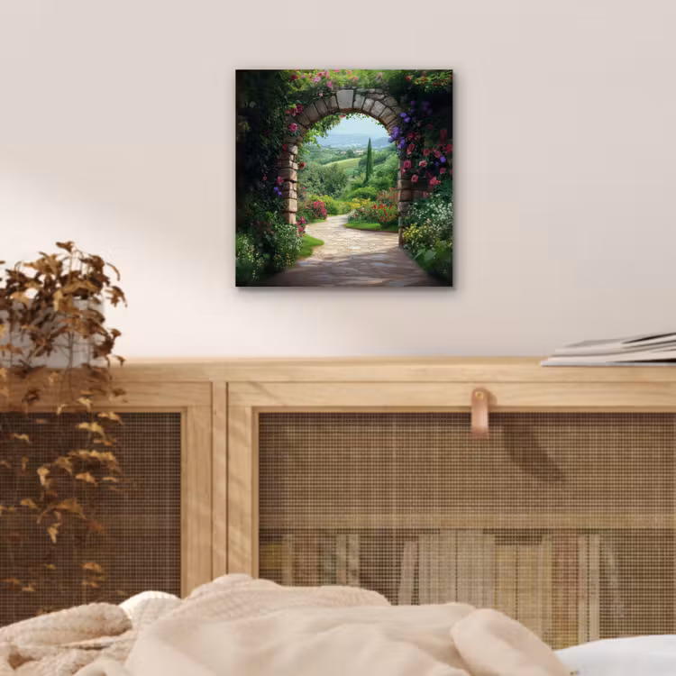 Aluminium schilderij - Doorkijk - Landschap - Bloemen - Pad - Uitzicht — 4