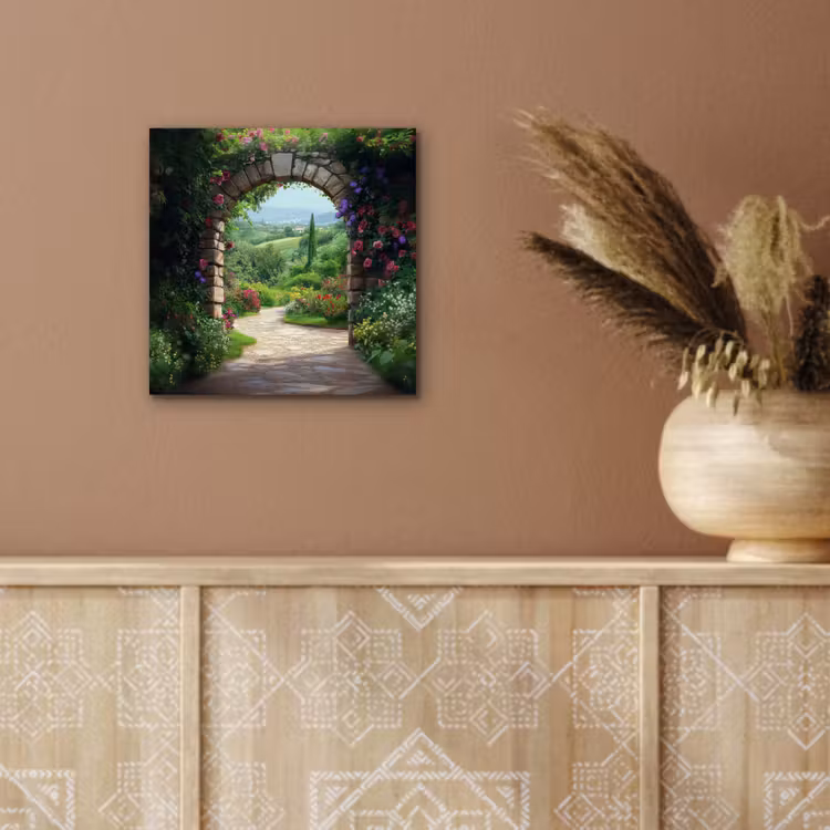 Aluminium schilderij - Doorkijk - Landschap - Bloemen - Pad - Uitzicht — 5