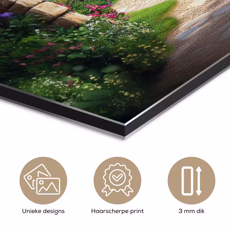 Aluminium schilderij - Doorkijk - Landschap - Bloemen - Pad - Uitzicht — 7