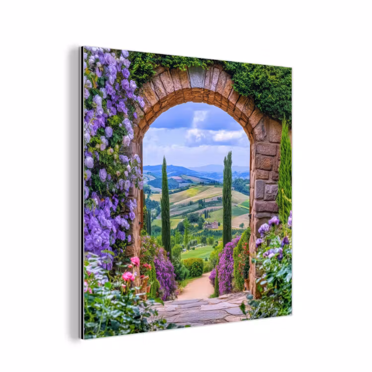 Aluminium schilderij - Doorkijk - Toscane - Landschap - Poort — 1