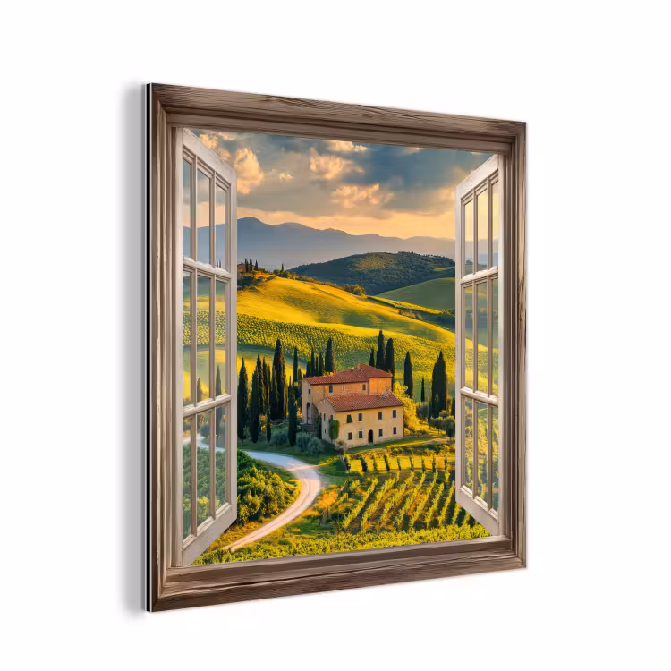 Aluminium schilderij - Doorkijk - Toscane - Uitzicht - Landschap - Zomer — 1