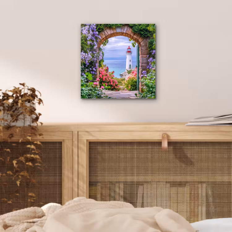 Aluminium schilderij - Doorkijk - Vuurtoren - Bloemen - Uitzicht — 4