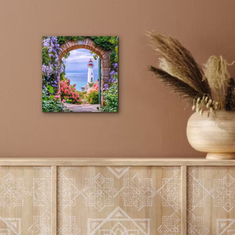 Aluminium schilderij - Doorkijk - Vuurtoren - Bloemen - Uitzicht — 5