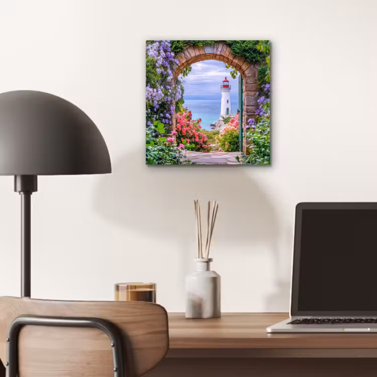 Aluminium schilderij - Doorkijk - Vuurtoren - Bloemen - Uitzicht — 6