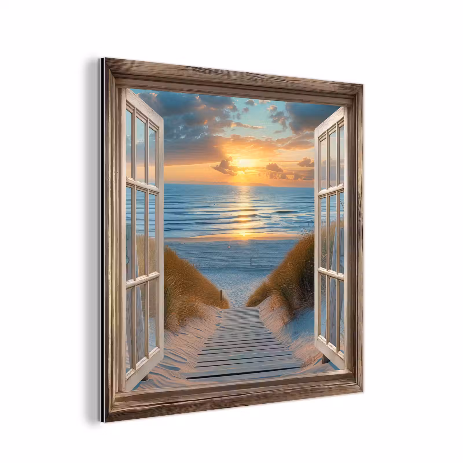 Aluminium schilderij - Doorkijk - Strand - Pad - Zonsondergang — 1