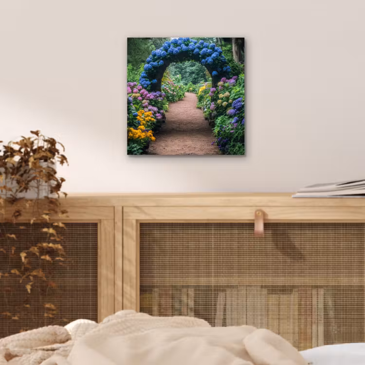 Aluminium schilderij - Doorkijk - Bloemen - Hortensia - Pad — 4