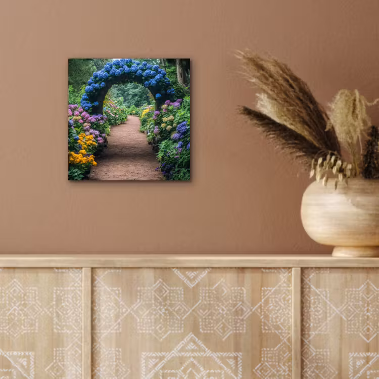 Aluminium schilderij - Doorkijk - Bloemen - Hortensia - Pad — 5