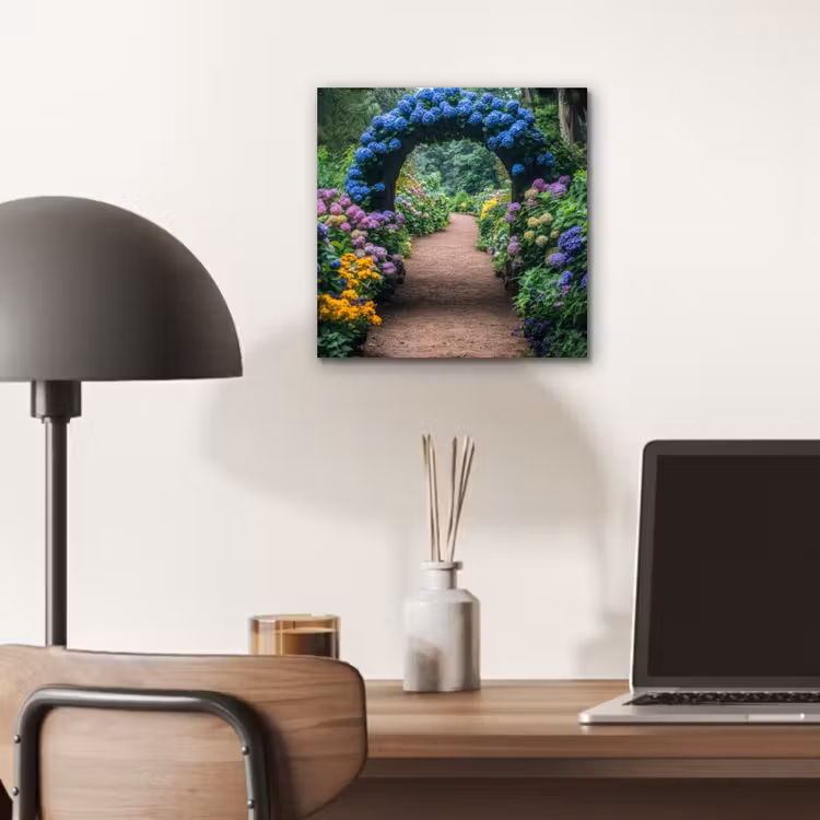 Aluminium schilderij - Doorkijk - Bloemen - Hortensia - Pad — 6
