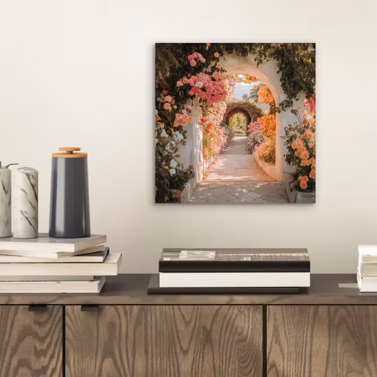 Aluminium schilderij - Doorkijk - Boog - Bloemen - Pastel — 2