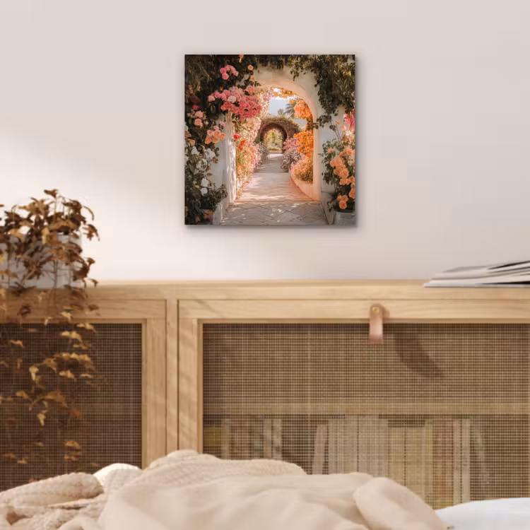 Aluminium schilderij - Doorkijk - Boog - Bloemen - Pastel — 4