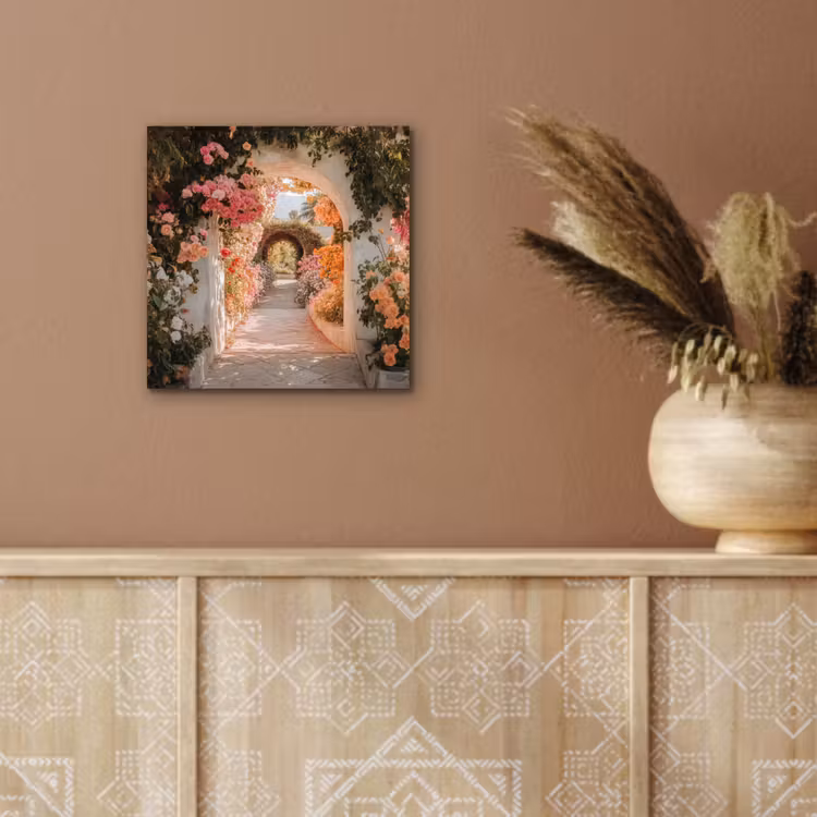 Aluminium schilderij - Doorkijk - Boog - Bloemen - Pastel — 5