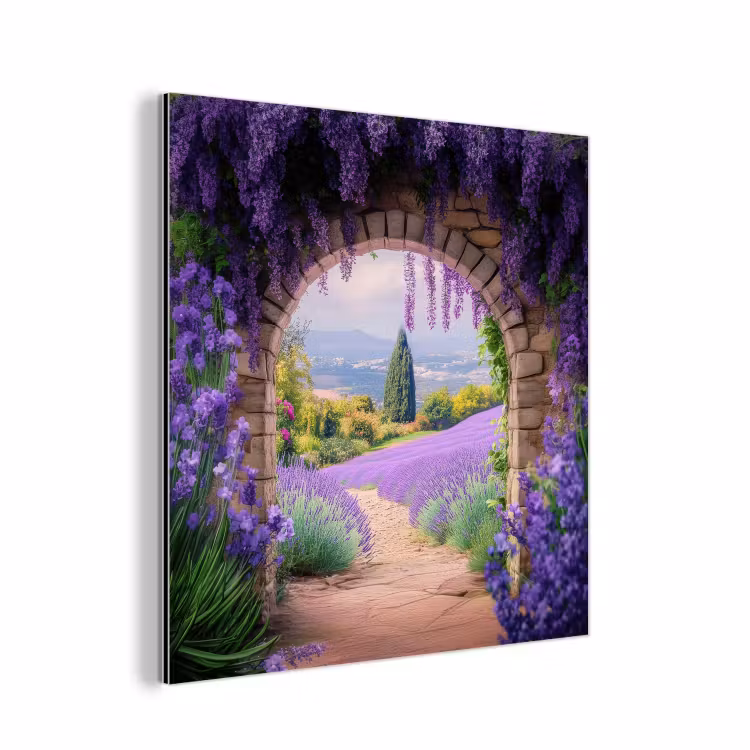 Aluminium schilderij - Doorkijk - Lavendel - Bloemen - Paars - Poort — 1