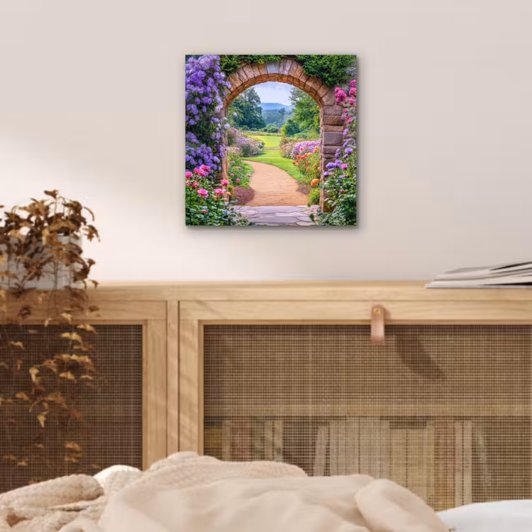 Aluminium schilderij - Doorkijk - Poort - Bloemen - Tuin — 4