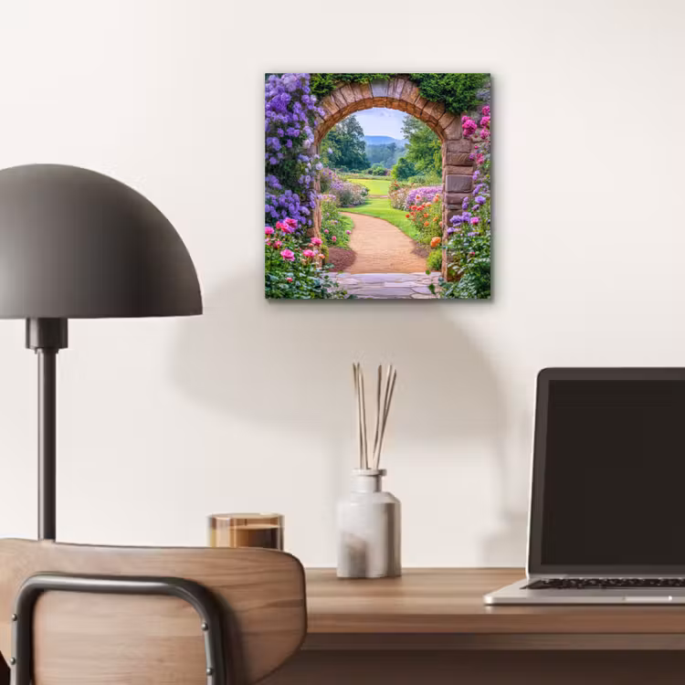 Aluminium schilderij - Doorkijk - Poort - Bloemen - Tuin — 6