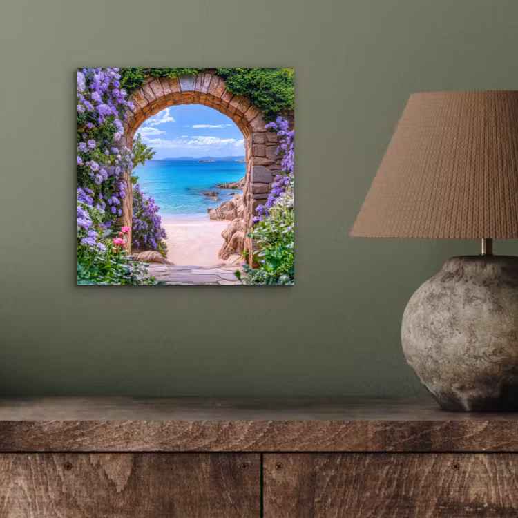 Aluminium schilderij - Doorkijk - Poort - Zee - Strand - Rotsen — 3