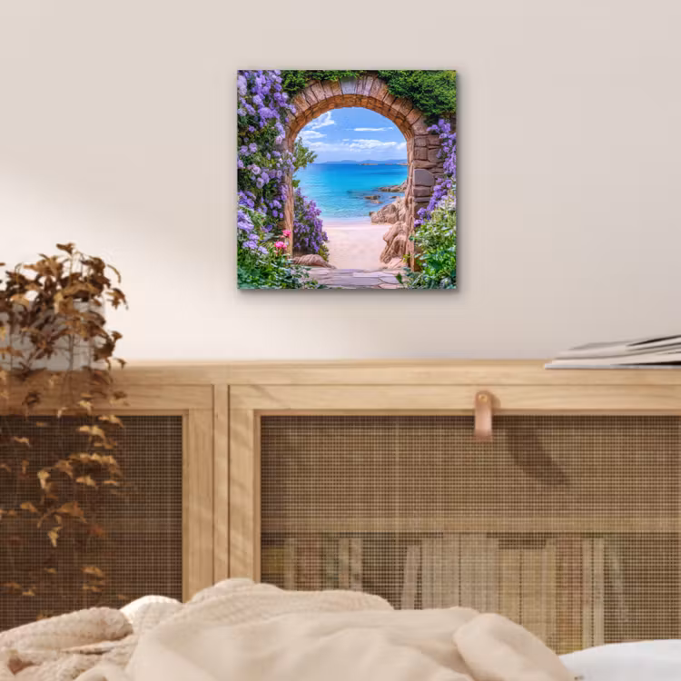 Aluminium schilderij - Doorkijk - Poort - Zee - Strand - Rotsen — 4