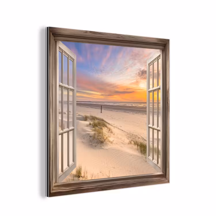 Aluminium schilderij - Doorkijk - Strand - Duinen - Natuur - Landschap — 1