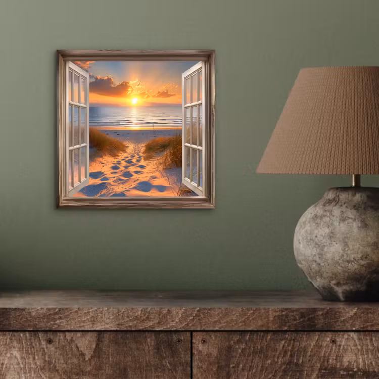 Aluminium schilderij - Doorkijk - Strand - Duinen - Zonsondergang — 3