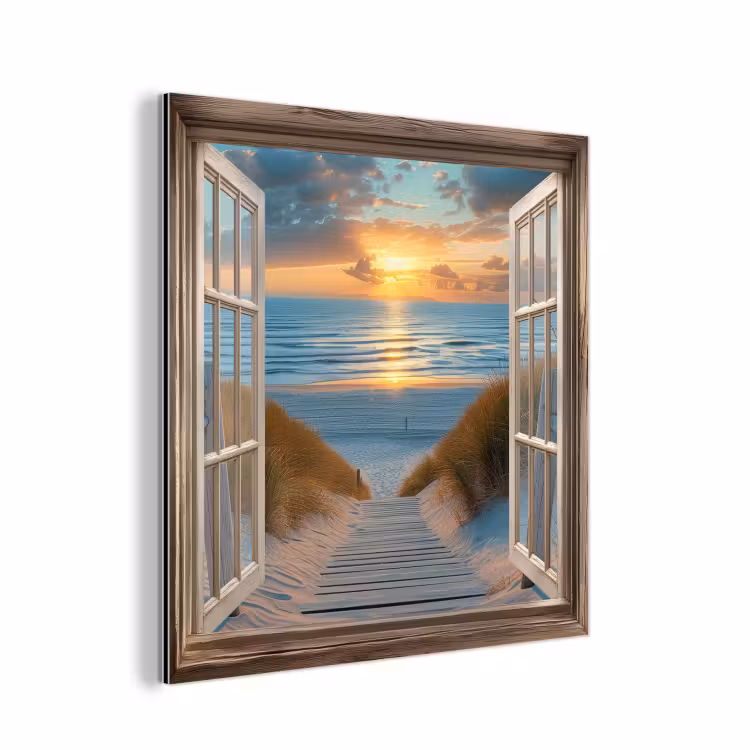 Aluminium schilderij - Doorkijk - Strand - Pad - Zonsondergang — 1