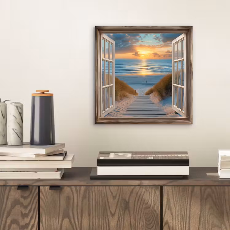 Aluminium schilderij - Doorkijk - Strand - Pad - Zonsondergang — 2
