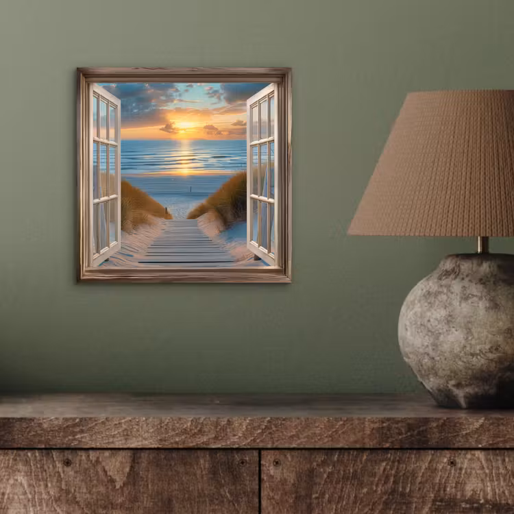 Aluminium schilderij - Doorkijk - Strand - Pad - Zonsondergang — 3