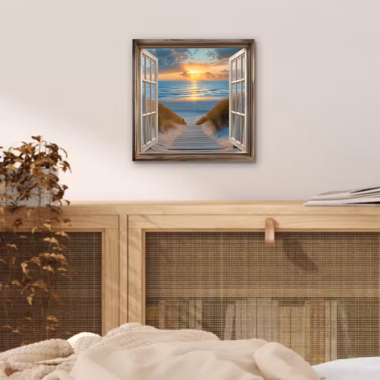 Aluminium schilderij - Doorkijk - Strand - Pad - Zonsondergang — 4