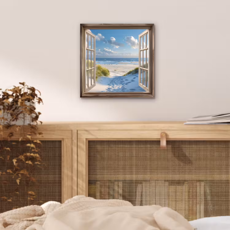 Aluminium schilderij - Doorkijk - Strand - Raam - Duinen - Zee — 4