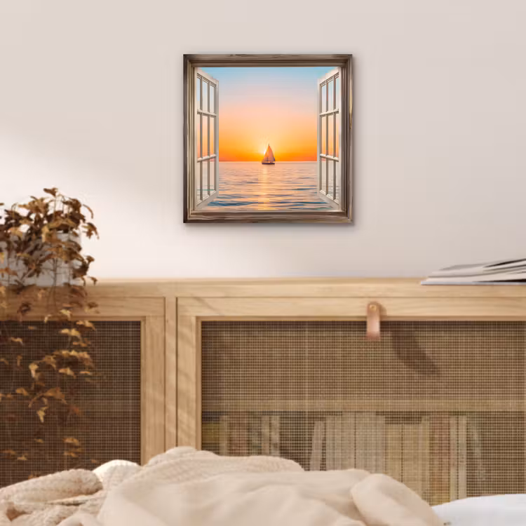 Aluminium schilderij - Doorkijk - Zee - Boot - Zonsondergang — 4