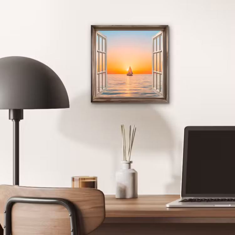 Aluminium schilderij - Doorkijk - Zee - Boot - Zonsondergang — 6